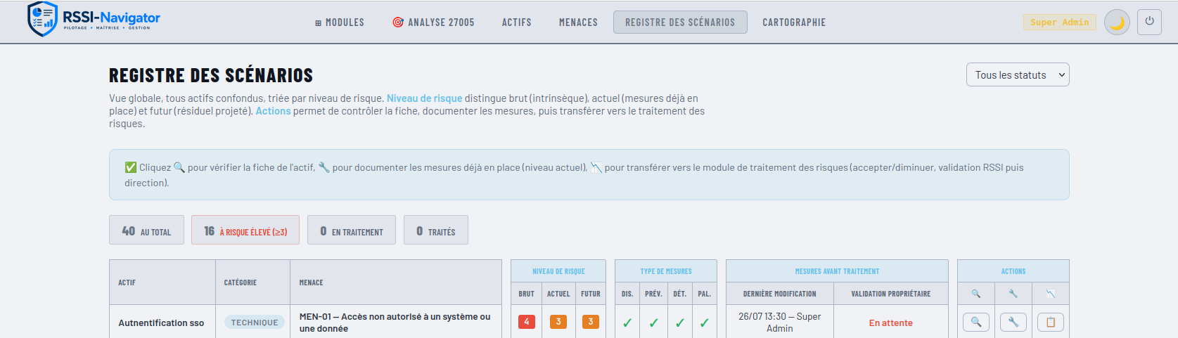 Registre des scénarios de risque
